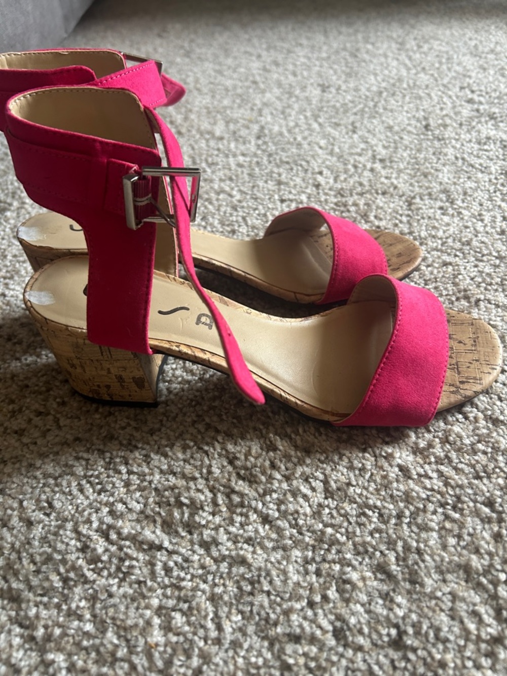 Unisa Pink Suede Ankle-Strap Cork Block Heels - Picture 3 of 4